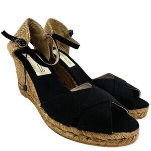Gaimo Espadrilles Wedge Sandals Cross Strap Peep Toe Ankle Strap Black 10.5 NWOT